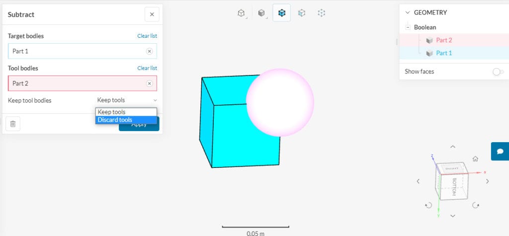 subtract operation cad mode