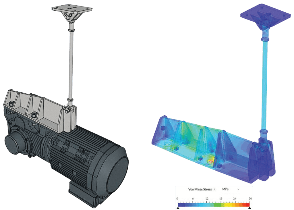 structural analysis of motor plate illustrating von mises stresses