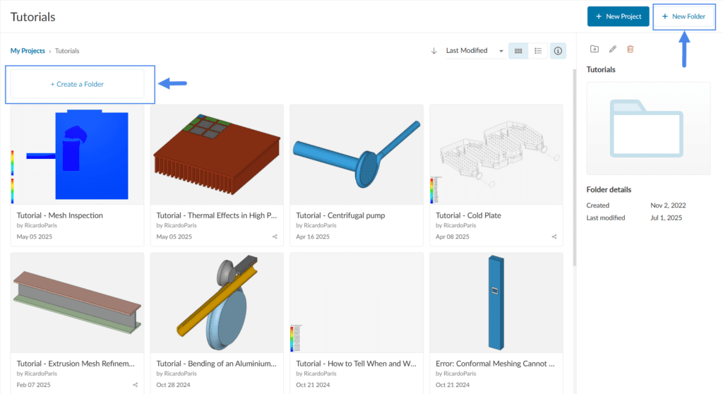 creating folders in simscale