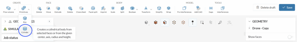 drone tutorial - cylinder geometry primitive