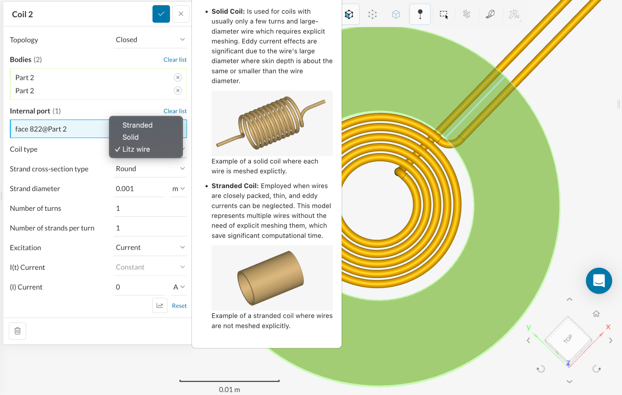 Litz wire modeling using SimScale cloud electromagnetics simulation software