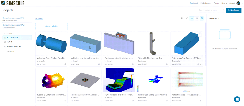 simscale dashboard with organization 