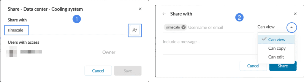 sharing projects in simscale from the dashboard