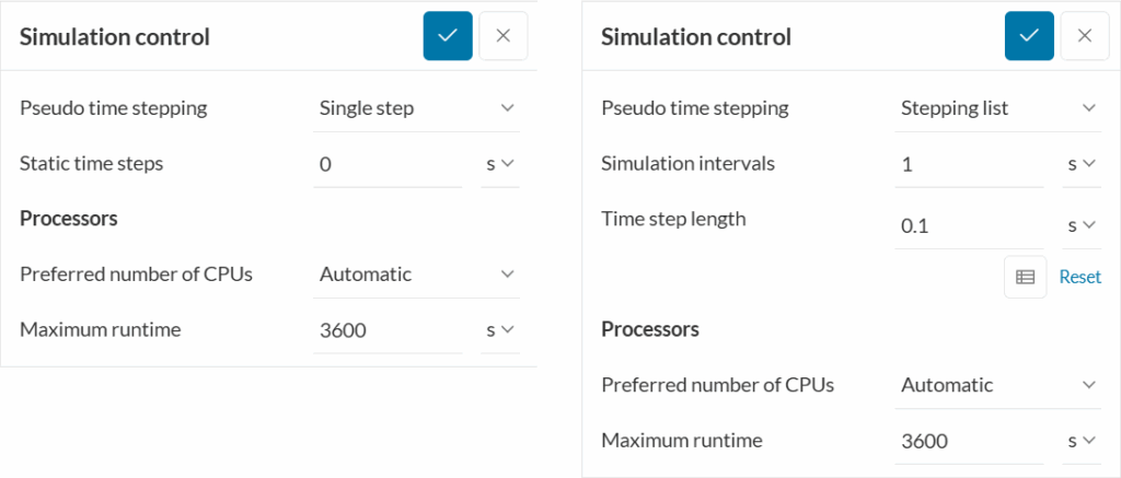 simulation control for structural analysis settings for static analysis